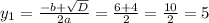 y_1 = \frac{ - b + \sqrt{D} }{2a} = \frac{6 + 4}{2} = \frac{10}{2} = 5