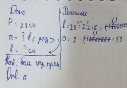 У прямоугольника с периметром 28 см одна сторона в 6 раз длиннее другой. Найдите большую сторону это