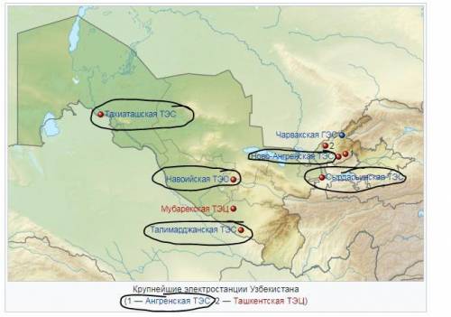 Назовите 5 ТЭС, работающих на природном газе, где они находятся? (Узбекистан)