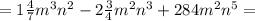 =1\frac{4}{7}m^3n^2- 2\frac{3}{4}m^2n^3+284m^2n^5=