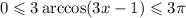 0\leqslant3\arccos (3x-1)\leqslant3\pi