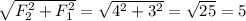 \sqrt{F_2^2+F_1^2} = \sqrt{4^2 + 3^2} = \sqrt{25} = 5