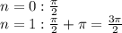 n=0: \frac{\pi }{2} \\n=1: \frac{\pi }{2} +\pi =\frac{3\pi }{2}