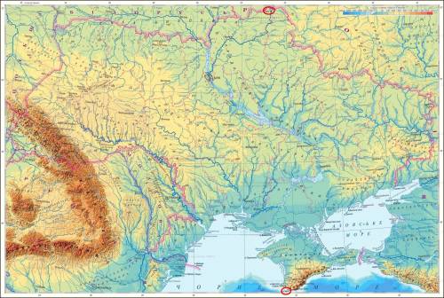 ОЧЕНЬ Використовуючи карту, визначте протяжність України (у кілометрах) від крайньої північної до кр