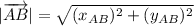 |\overrightarrow{AB}|=\sqrt{(x_{AB})^2+(y_{AB})^2}