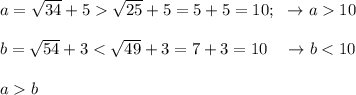 a=\sqrt{34} +5\sqrt{25} +5=5+5=10;\ \ \rightarrow a10b=\sqrt{54}+3