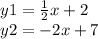 y1 = \frac{1}{2}x + 2\\y2 = -2x+7