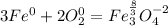 3Fe^0+2O^0_2=Fe_3^\frac{8}{3} O_4^{-2}