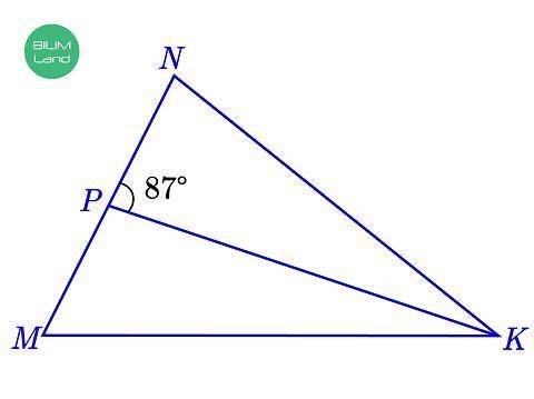 Учитывая треугольник MNK. Точка P берется от стенки MN так, чтобы <NPK = 87 °. Определите тип тре