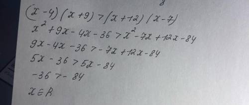 Доведіть нерівність (x-4)(x+9)>(x+12)(x-7)