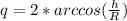 q=2*arccos(\frac{h}{R})