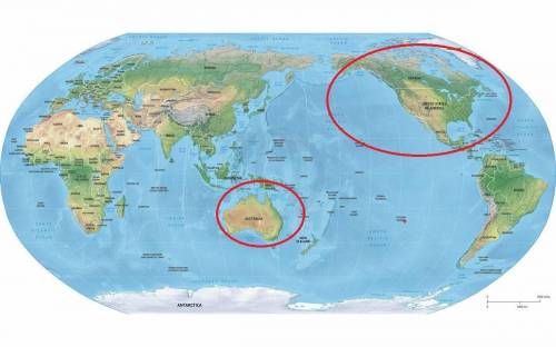 1 Найдите на глобусе материки Австралия и Северная Америка. Определите, в каком направлении от Австр
