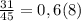 \frac{31}{45} = 0,6(8)