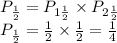 P_{н}=P_{1н} \times P_{2н}\: \: \\ P_{н}= \frac{1}{2} \times \frac{1}{2} = \frac{1}{4} \\