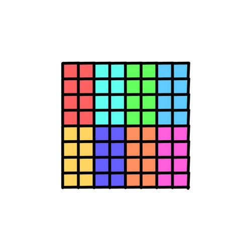 Разрежьте квадрат 8 x 8 на 8 частей одинакового периметра!