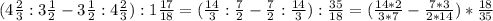 (4\frac{2}{3}:3\frac{1}{2} -3\frac{1}{2} :4\frac{2}{3}):1\frac{17}{18} =(\frac{14}{3}:\frac{7}{2}-\frac{7}{2} :\frac{14}{3} ):\frac{35}{18}=(\frac{14*2}{3*7}-\frac{7*3}{2*14} )*\frac{18}{35}