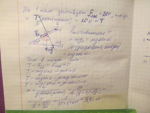 Два тела связаны невесомой и нерастяжимой нитью масса первого тела m1 = 2 кг. Какая минимальная масс