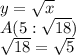 y=\sqrt{x} \\A(5:\sqrt{18})\\\sqrt{18}=\sqrt{5}