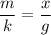 \dfrac{m}{k} = \dfrac{x}{g}