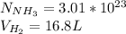 N_{NH_3}=3.01*10^{23}\\V_{H_2}=16.8L