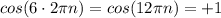 cos(6\cdot 2\pi n)=cos(12\pi n)=+1
