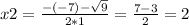 x2 = \frac{ - ( - 7) - \sqrt{9} }{2*1} = \frac{7 - 3}{2} = 2