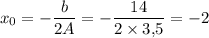 x_0=-\dfrac{b}{2A}=-\dfrac{14}{2\times3\mbox,5}=-2