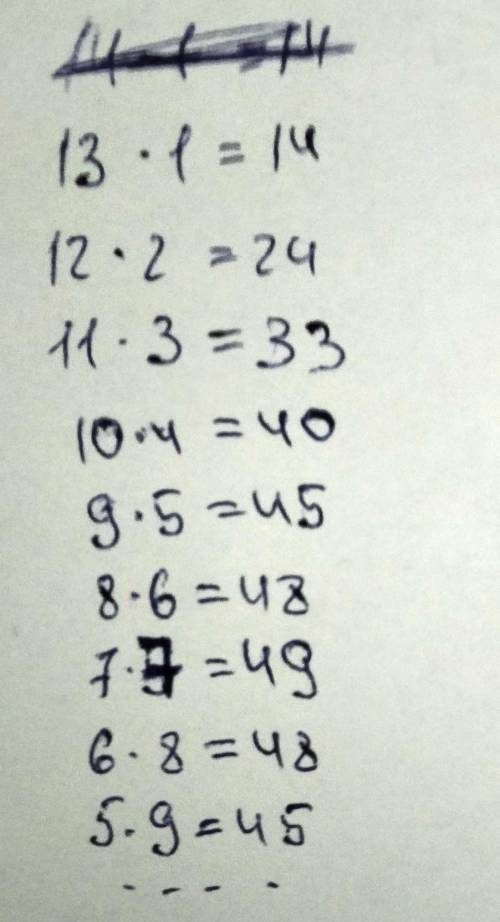 Знайдіть найбільший добуток 2 чисел сума яких =14