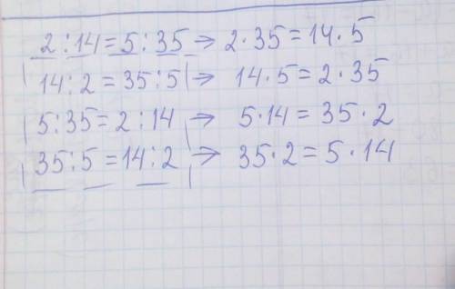 613. Використовуючи пропорцію 2 : 14 = 5: 35, за- пишіть ще три пропорції.