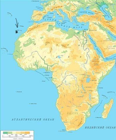 Показать на физической карте Африки вулкан Тейде