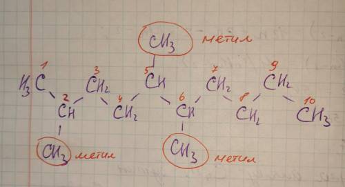 Напишите структурную формулу для соединения 2,5,6-триметилдекан