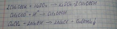CH3COOK + H2SO4→Cu2+ + 20H- = Cu(OH)2 написать молекулярное и сокращенное ионное уравнения реакции м