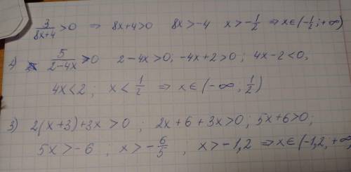 Определите при каких значениях х положительно вырожения 3/8x+4 5/2-4x 2(x+3)+3x