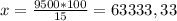 x=\frac{9500*100}{15} = 63333,33