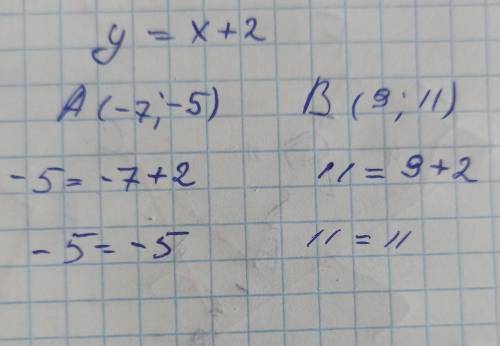 Проходит ли график функции у=х+2через точку А(-7;-5) ,В (9;11)