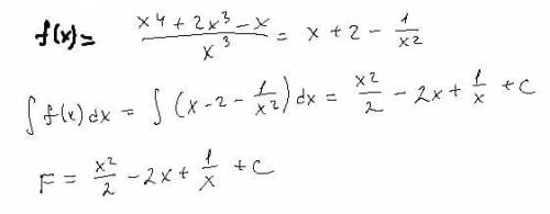 F(x) = (x⁴+2x³-x)/x³спростити функцію та знайти загальний вигляд первісної