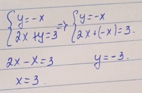 Решите систему уравнений графческим ; y=-x ; 2x+y=3;