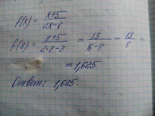 Функцію задано формулою f(x) = x+5/2x-8. Знайдіть f(8) До іть будь ласка ❗