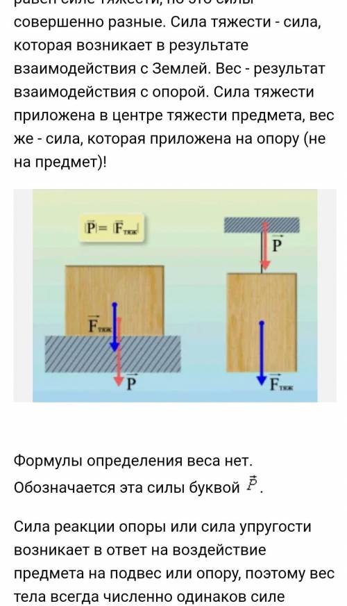 Сила тяжести Сила упругости Вес
