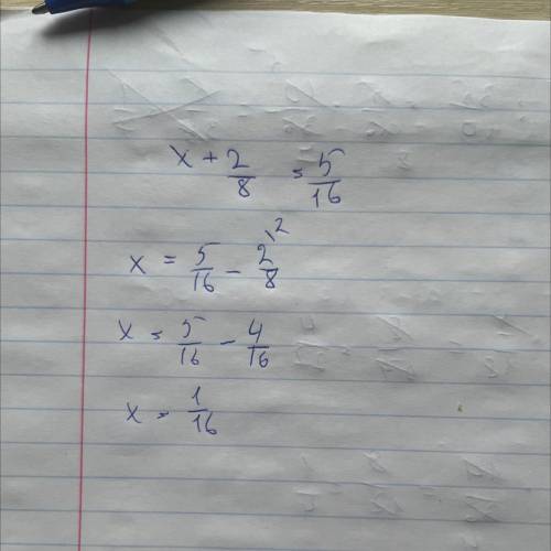 решить уравнение: X+2/8=5/16
