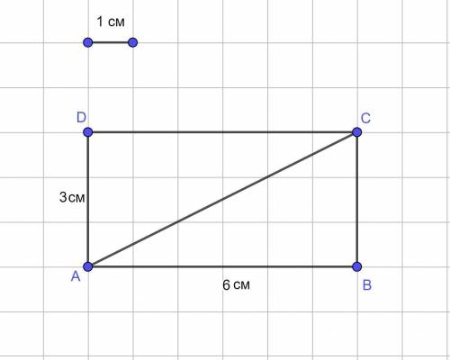 Построй прямоугольник со сторонами 6 см и 3 см. Раздели его на равные прямоуголь- ные треугольники.