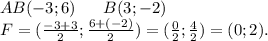 AB(-3;6)\ \ \ \ \ B(3;-2)\\F=(\frac{-3+3}{2};\frac{6+(-2)}{2})= (\frac{0}{2} ;\frac{4}{2})=(0;2).