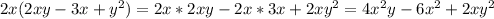 2x(2xy-3x+y^2)=2x*2xy-2x*3x+2xy^2=4x^2y-6x^2+2xy^2\\