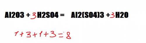 Al2O3 + H2SO4 = Al2(SO4)3 + H2O Уравняйте. Четы равна сумма коэффициентов