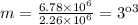 m = \frac{6.78 \times {10}^{6} }{2.26 \times {10}^{6} } = 3кг