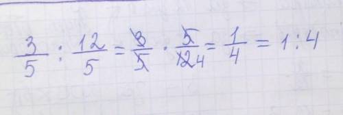 Знайдіть частку чисел 3/5:12/5 і запишіть її як відношення натуральних чисел