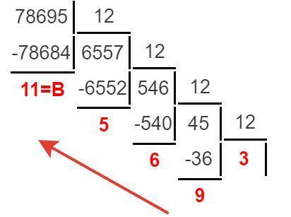 Из 10-ой системы счисления переведите на 12-ой: 78695¹⁰=>?¹²