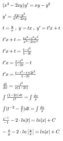 Решить дефиринцал (x^2-2xy)y'=xy-y^2