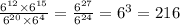 \frac{6 {}^{12} \times 6 {}^{15} }{6 {}^{20} \times 6 {}^{4} } = \frac{6 {}^{27} }{6 {}^{24} } = 6 {}^{3} = 216