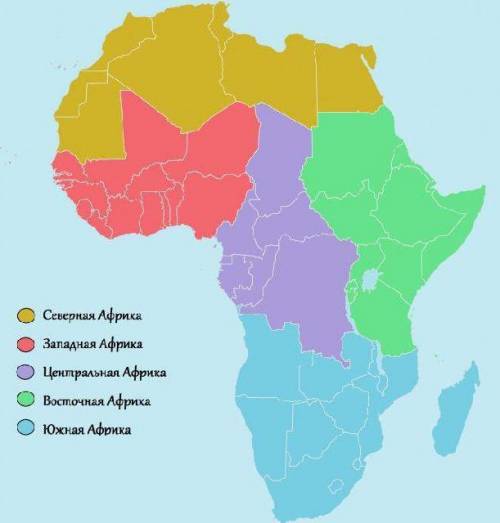 Задание: цветовым фоном нанести на контурную карту 4 района Африки: Северную Африку, Западную и Цент